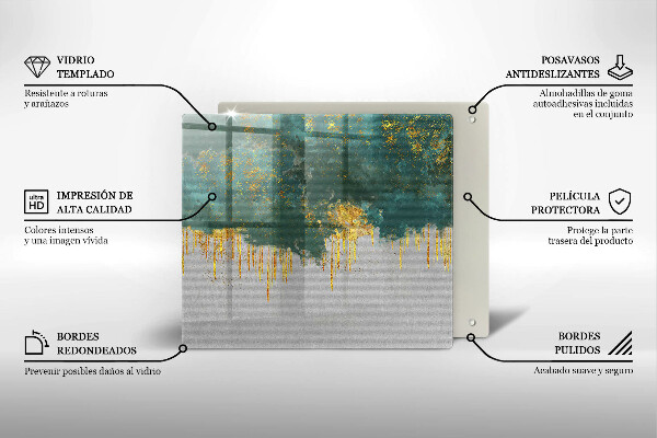 Placă sticla protectie aragaz Abstracție cu aur