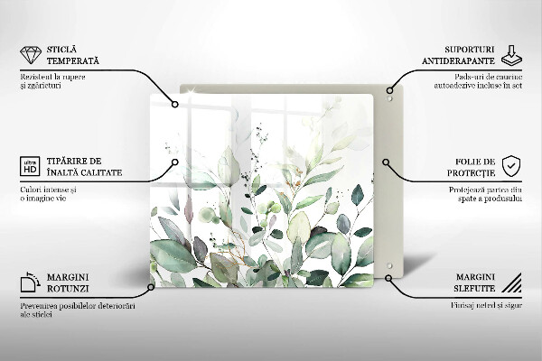 Placă sticla protectie aragaz Plante acuarela