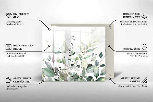 Placă sticla protectie aragaz Plante acuarela