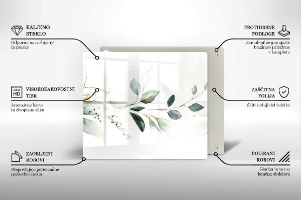 Placă sticla protectie aragaz Acuarelă frunze