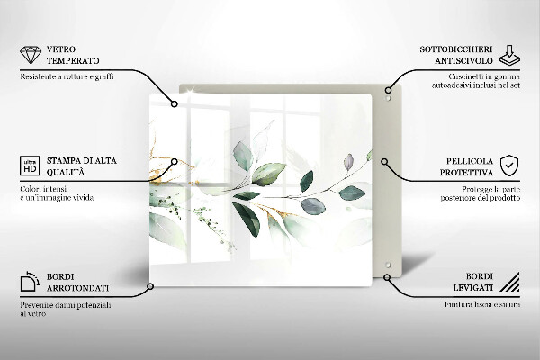 Placă sticla protectie aragaz Acuarelă frunze