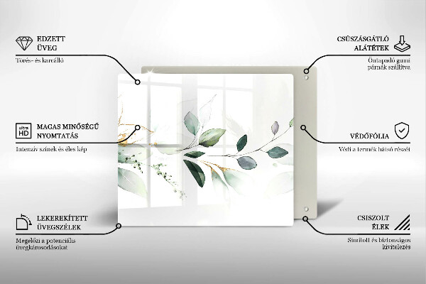 Placă sticla protectie aragaz Acuarelă frunze