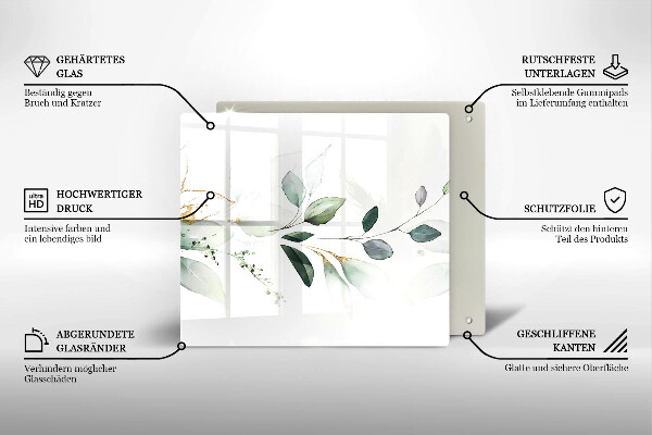 Placă sticla protectie aragaz Acuarelă frunze