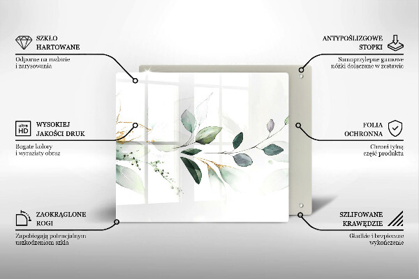 Placă sticla protectie aragaz Acuarelă frunze