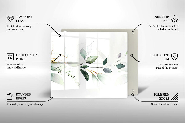 Placă sticla protectie aragaz Acuarelă frunze