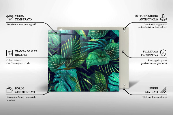 Placă sticla protectie aragaz Ilustrație cu frunzele junglei