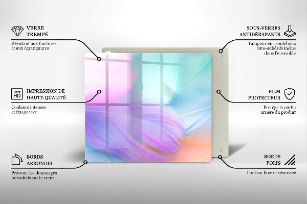 Placă sticla protectie aragaz Pene pastelate