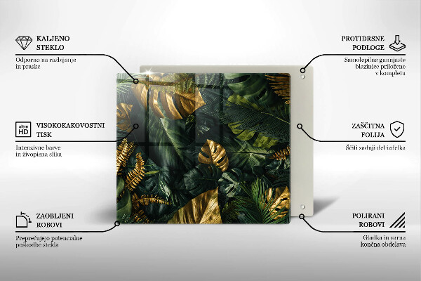 Placă protecție plita Frunze de monstera aurii