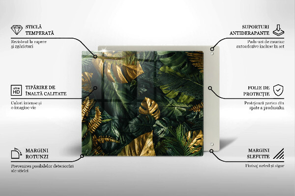 Placă protecție plita Frunze de monstera aurii