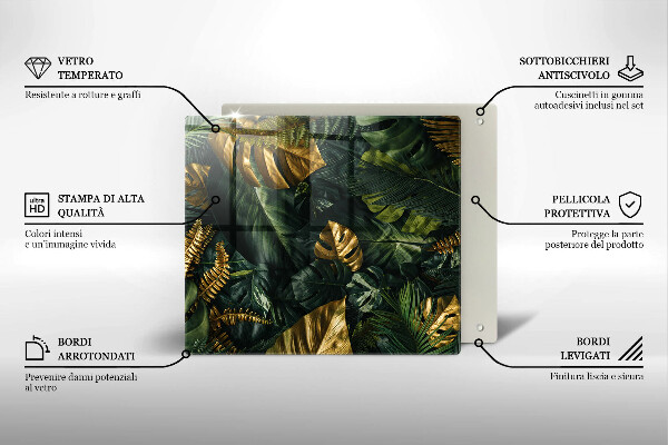 Placă protecție plita Frunze de monstera aurii