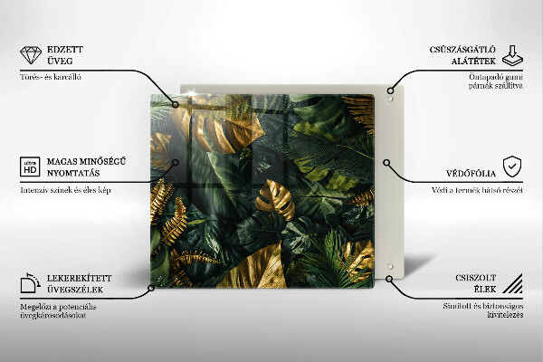 Placă protecție plita Frunze de monstera aurii
