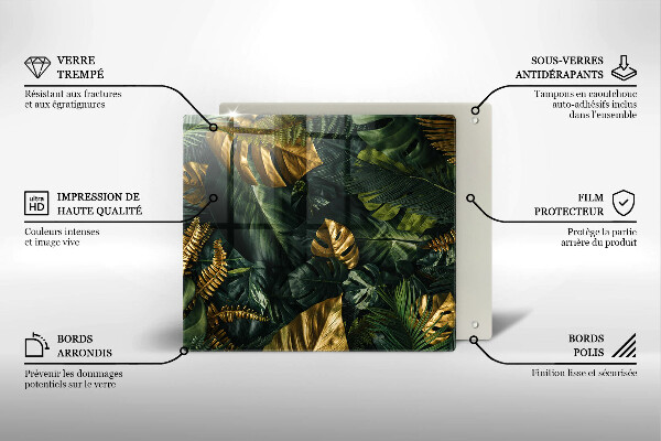 Placă protecție plita Frunze de monstera aurii