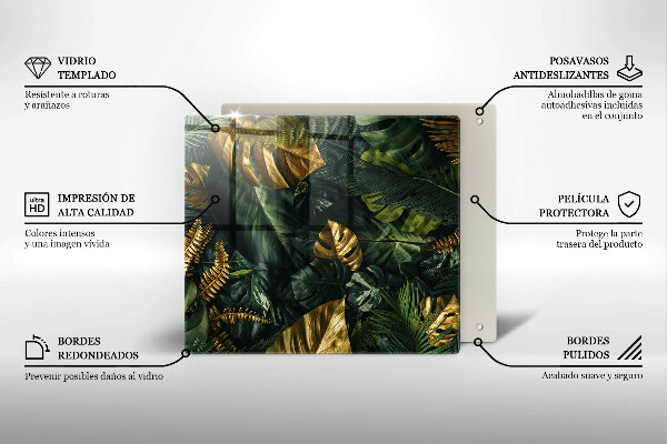 Placă protecție plita Frunze de monstera aurii