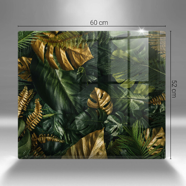 Placă protecție plita Frunze de monstera aurii