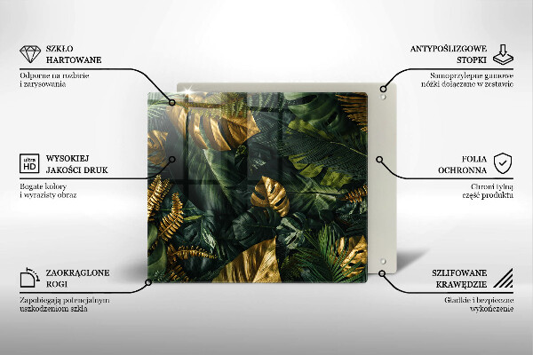 Placă protecție plita Frunze de monstera aurii