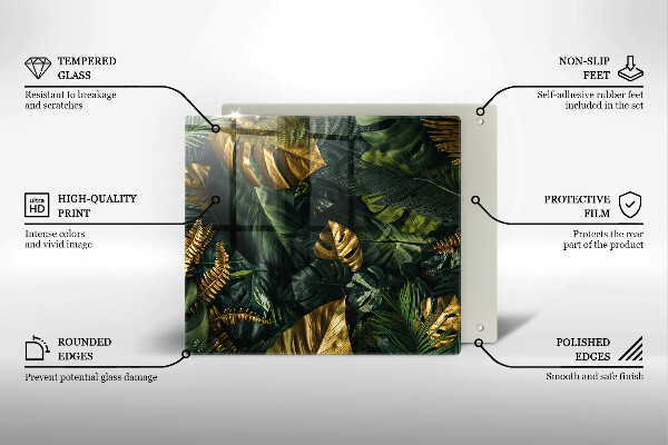 Placă protecție plita Frunze de monstera aurii