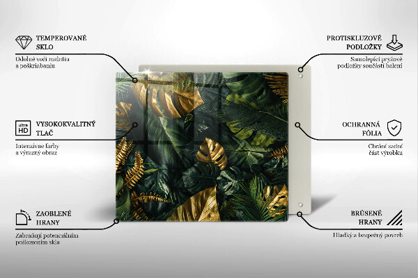 Placă protecție plita Frunze de monstera aurii