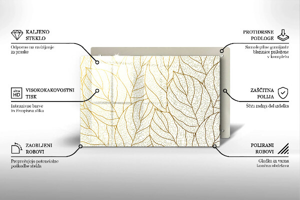 Placă sticla protectie aragaz Model de frunze în linie