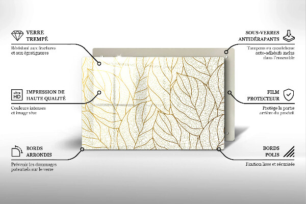 Placă sticla protectie aragaz Model de frunze în linie