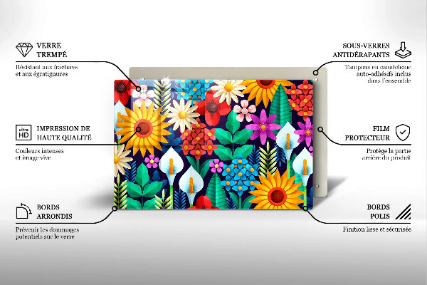 Placă sticla protectie aragaz Ilustrație de luncă cu flori