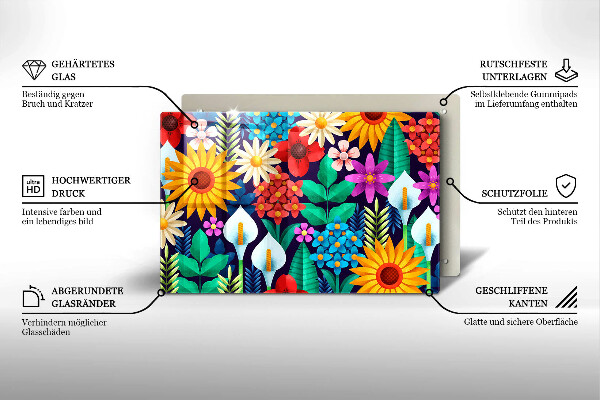 Placă sticla protectie aragaz Ilustrație de luncă cu flori