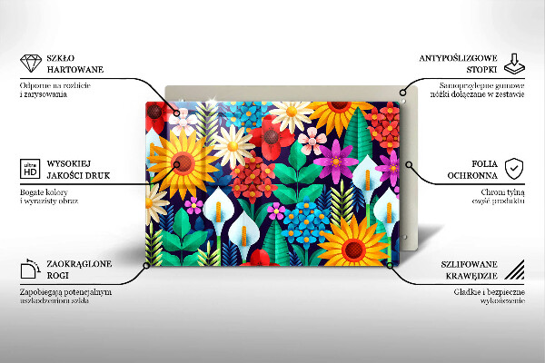 Placă sticla protectie aragaz Ilustrație de luncă cu flori