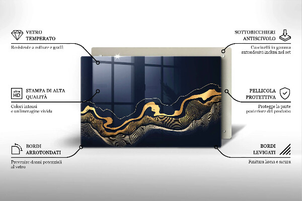 Placă sticla protectie aragaz Linii aurii abstracte