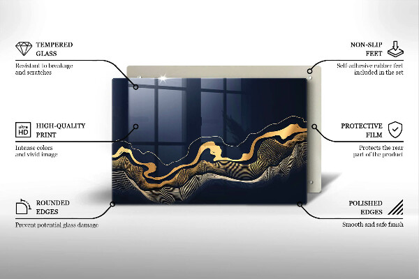 Placă sticla protectie aragaz Linii aurii abstracte