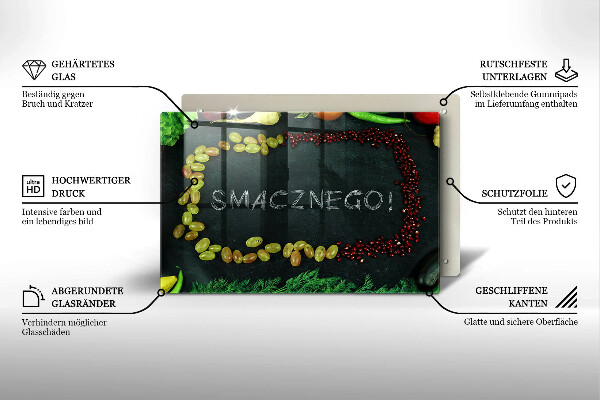 Placă din sticla protectie perete Inscripție Smacznego!