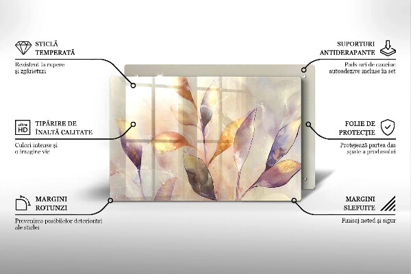 Placă sticla protectie aragaz Frunze boho pictate