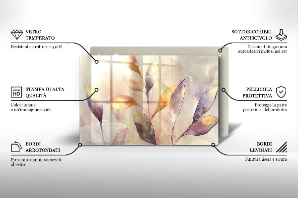 Placă sticla protectie aragaz Frunze boho pictate