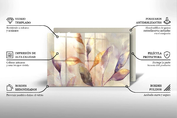 Placă sticla protectie aragaz Frunze boho pictate