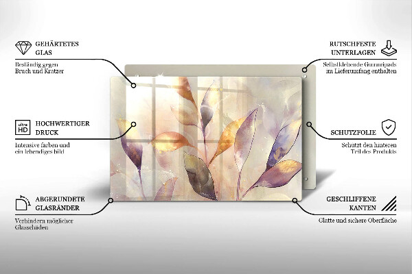 Placă sticla protectie aragaz Frunze boho pictate