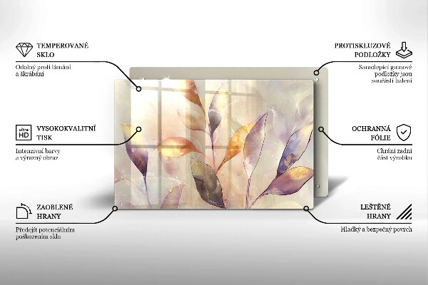 Placă sticla protectie aragaz Frunze boho pictate