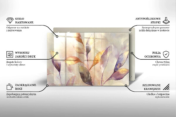 Placă sticla protectie aragaz Frunze boho pictate