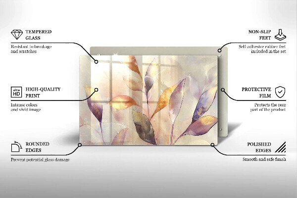 Placă sticla protectie aragaz Frunze boho pictate