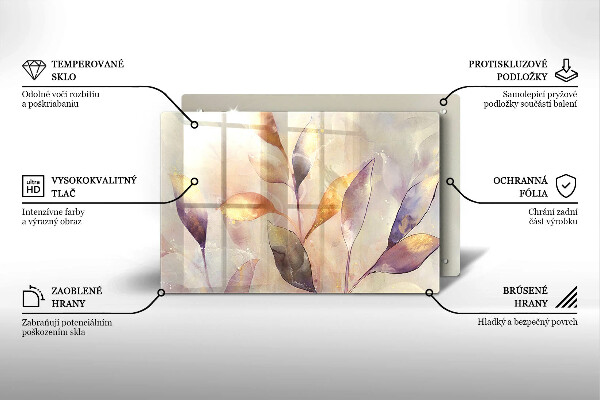 Placă sticla protectie aragaz Frunze boho pictate