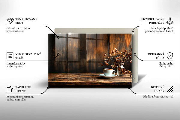 Placă din sticla protectie plita ceașcă de cafea și lemn