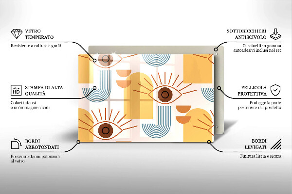Placă sticla protectie aragaz Model de ochi boho