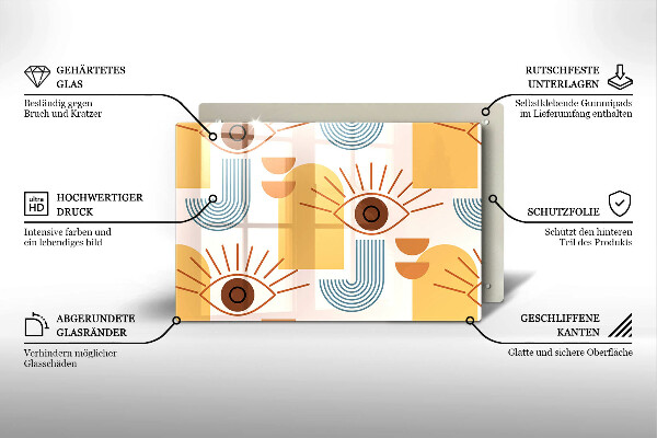 Placă sticla protectie aragaz Model de ochi boho