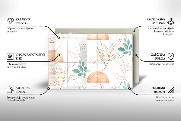 Placă sticla protectie aragaz Model de frunze Boho