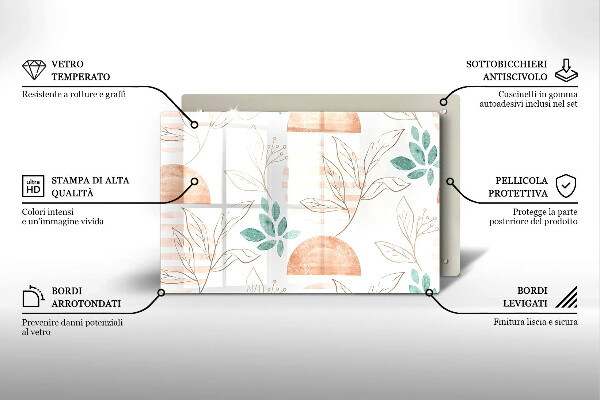 Placă sticla protectie aragaz Model de frunze Boho