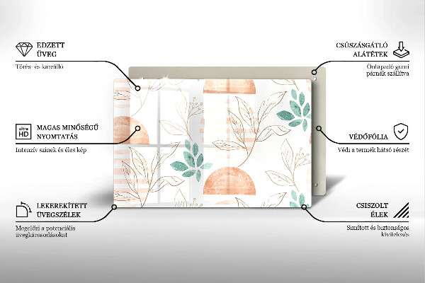 Placă sticla protectie aragaz Model de frunze Boho