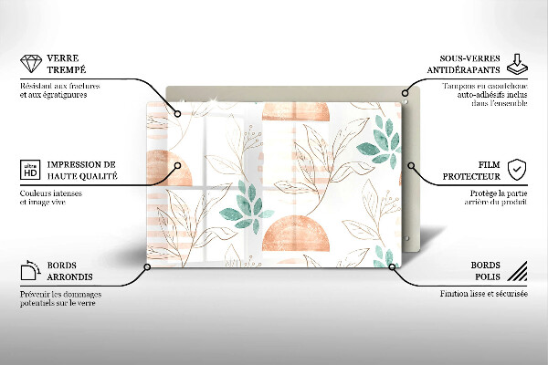 Placă sticla protectie aragaz Model de frunze Boho