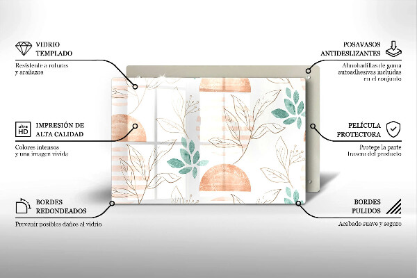 Placă sticla protectie aragaz Model de frunze Boho