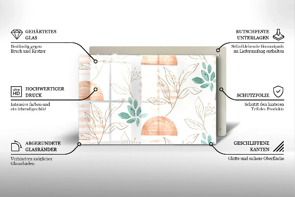 Placă sticla protectie aragaz Model de frunze Boho