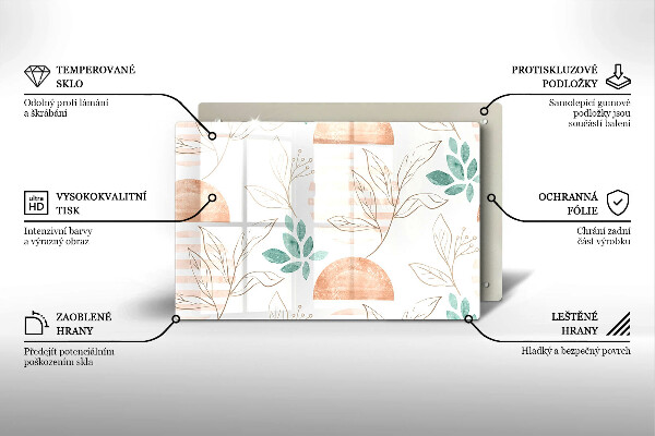 Placă sticla protectie aragaz Model de frunze Boho