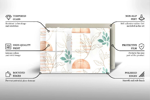 Placă sticla protectie aragaz Model de frunze Boho
