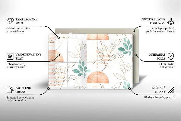 Placă sticla protectie aragaz Model de frunze Boho