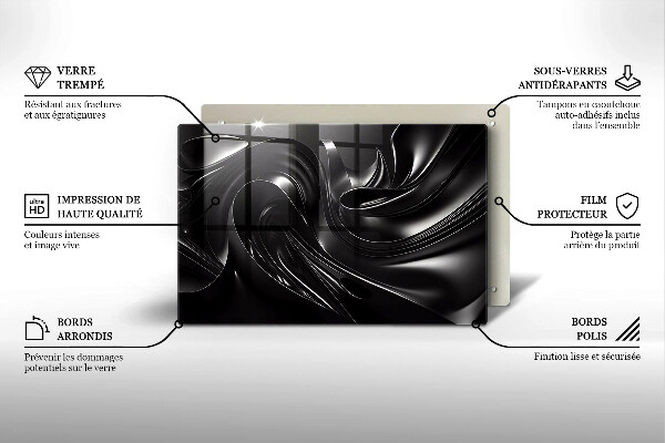 Placă din sticla protectie plita Masă neagră abstractă